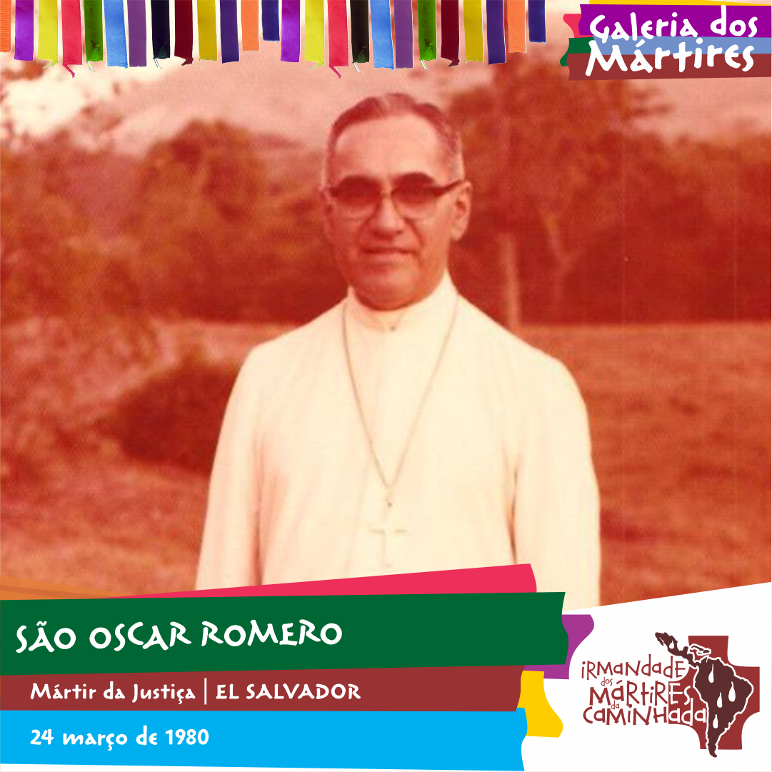 Retrato de São Óscar Romero, arcebispo mártir de El Salvador, vestindo batina branca